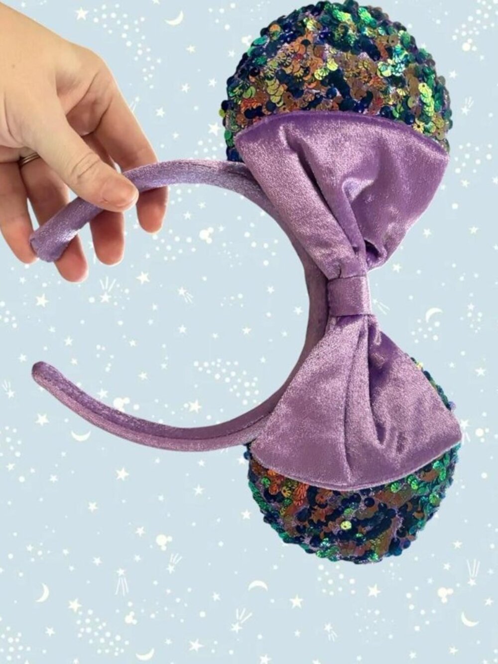 Rare! Disney Parks Minnie mouse seashell Ears Headband with Sequins and bow
